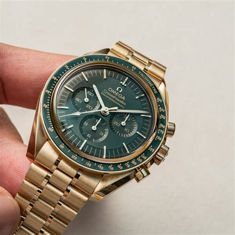 gold omega speedmaster professional|omega speedmaster gold green dial.